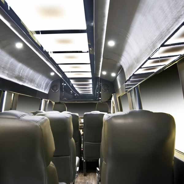 front view of sprinter shuttle interior