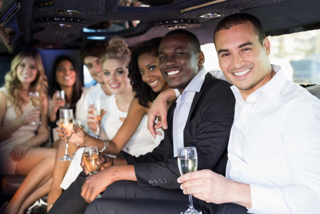 wedding party in a limousine