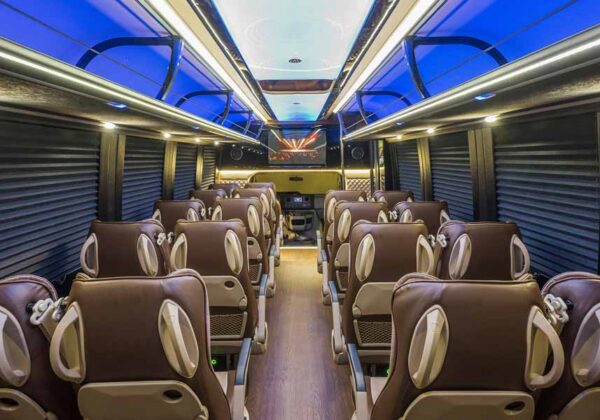 ECoach E450 Passenger Bus Interior center aisle view
