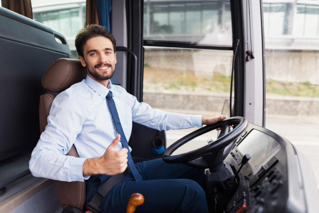 Happy coach bus driver.