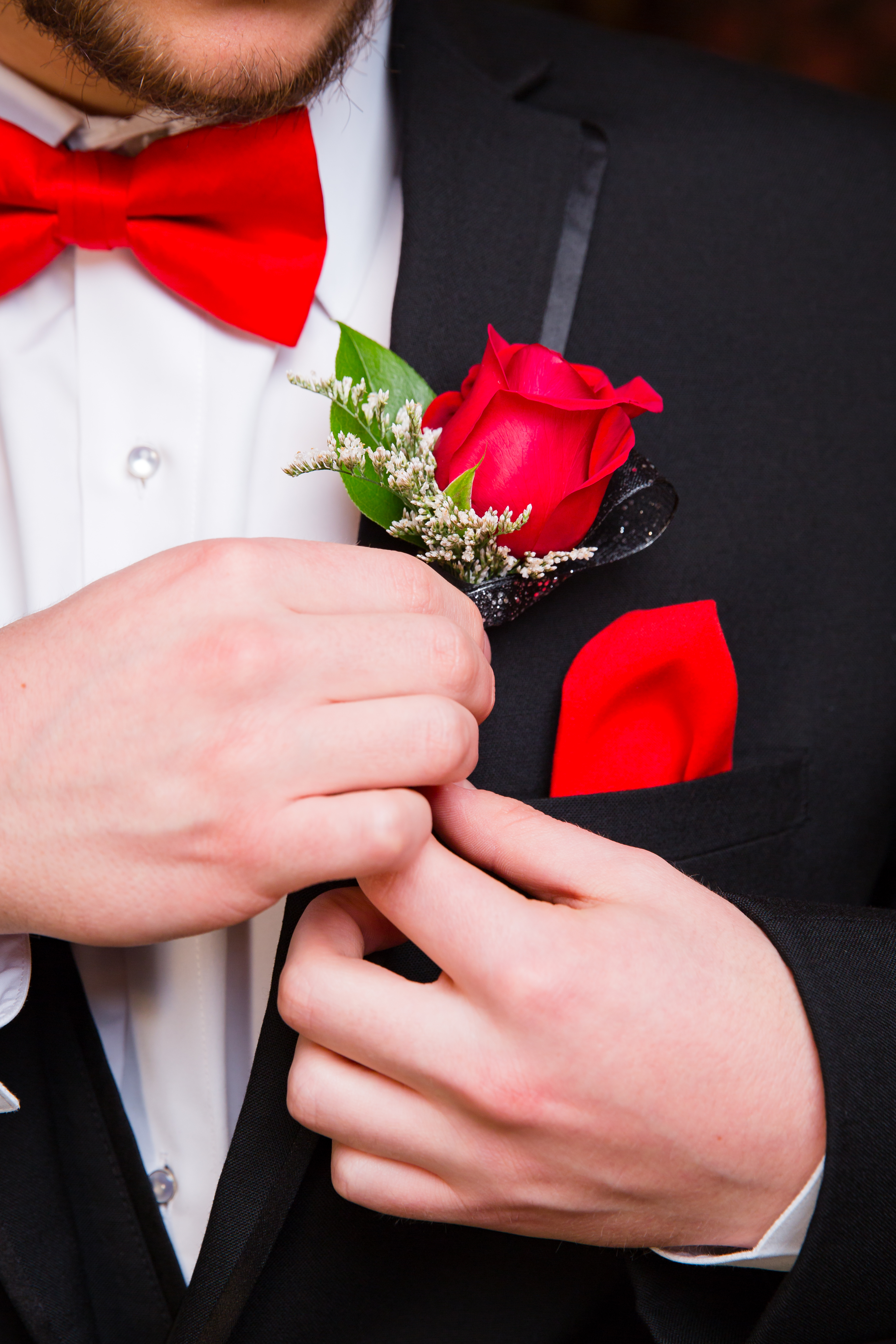 Prom Formal wear Detail of Bow Tie and Boutonniere