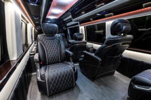 Black leather seats in 2022 Mercedes Benz Executive Coach CEO Sprinter Diplomat