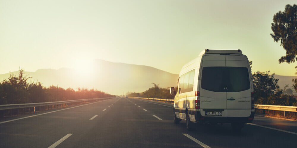 Sprinter Van on Road Sprinter van driving down road