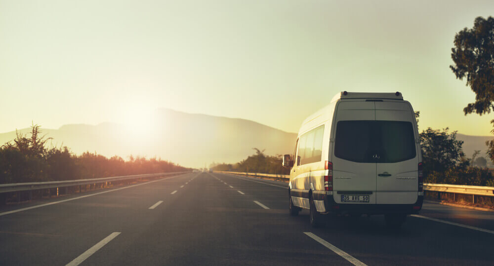 Sprinter Van on Road Sprinter van driving down road