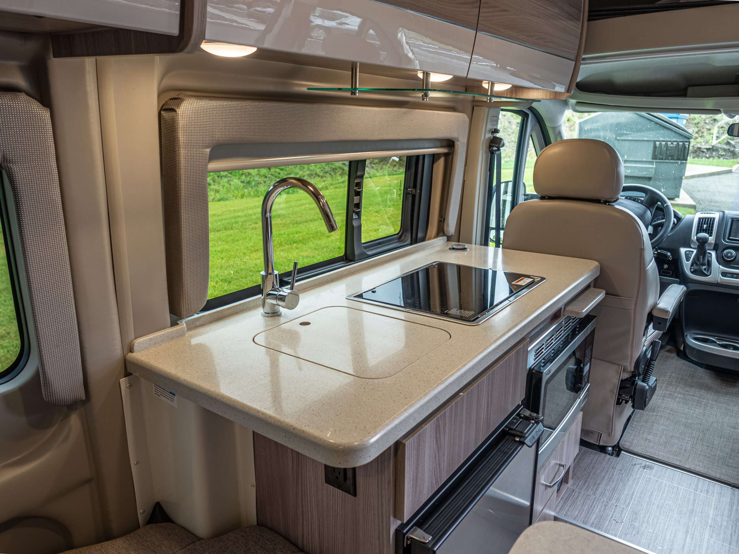 Countertop and sink, customized kitchen in a Sprinter van