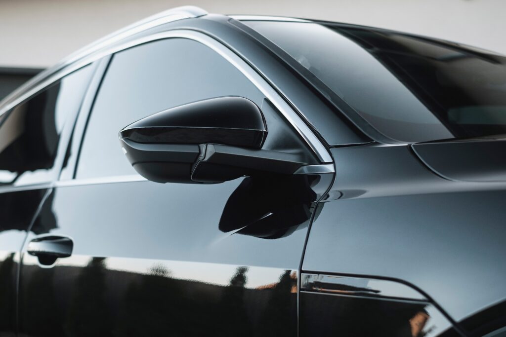 Exterior close up of black luxury SUV limousine