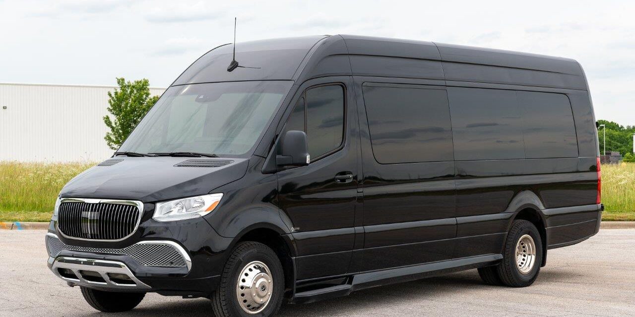 Exterior view of black Sprinter van