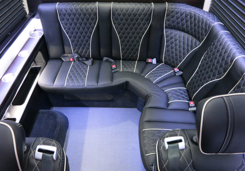 Curved seating in luxury vehicles at CoachWest Curved seating in luxury vehicles at CoachWest