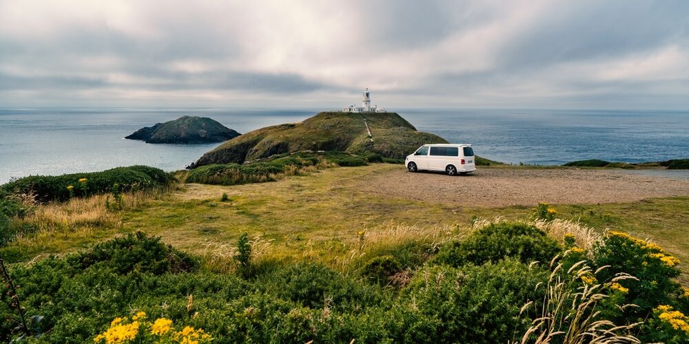 Van life view near the ocean Van life view near the ocean