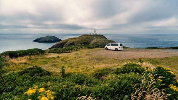 Van life view near the ocean